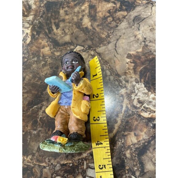 Black African American Boy Figurine Holding Book & Writing Tablet 4" Tall - Picture 6 of 8